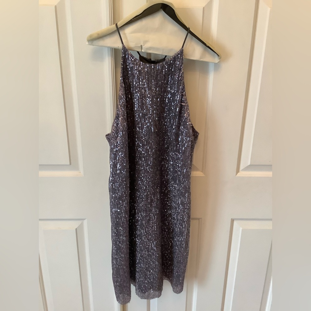 H Halston silver sequin dress 14